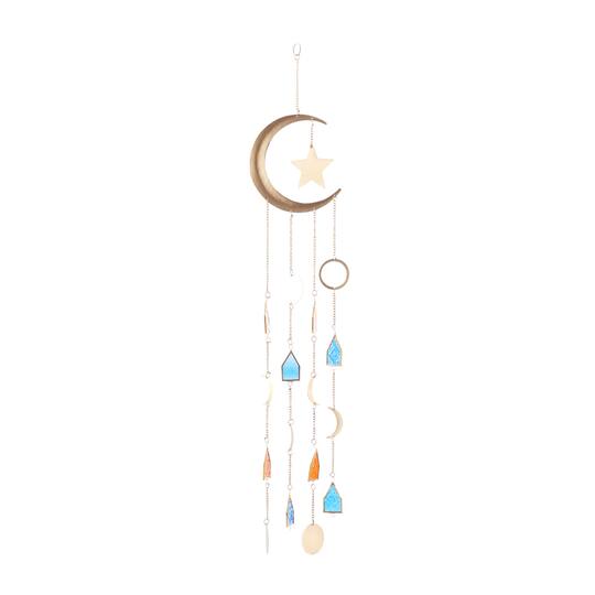 Gold Contemporary Moon and Sun Windchime, 8" x 2" x 42"